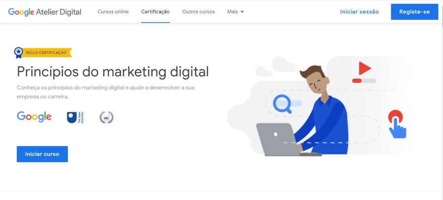 Página do website do curso google para marketing digital