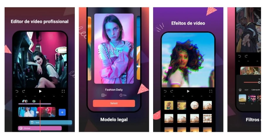 Capturas de ecrã da app de edição de vídeo FilmoraGo - Apps para editar vídeos diretamente no telemóvel
